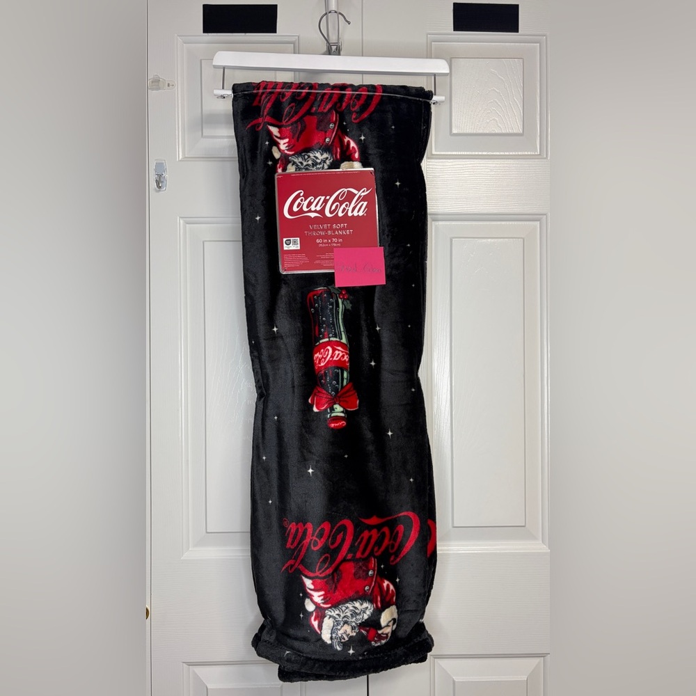 Coca-Cola Holiday Velvet Soft Blanket with Red and Black - Picture 2 of 3